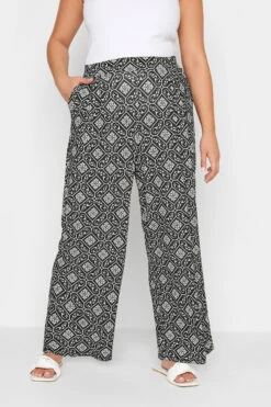 YOURS - Pantalon Noir Losanges Wide Leg