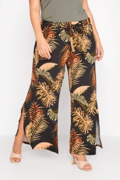 Pantalon Wide Leg Noir & Beige Tropical