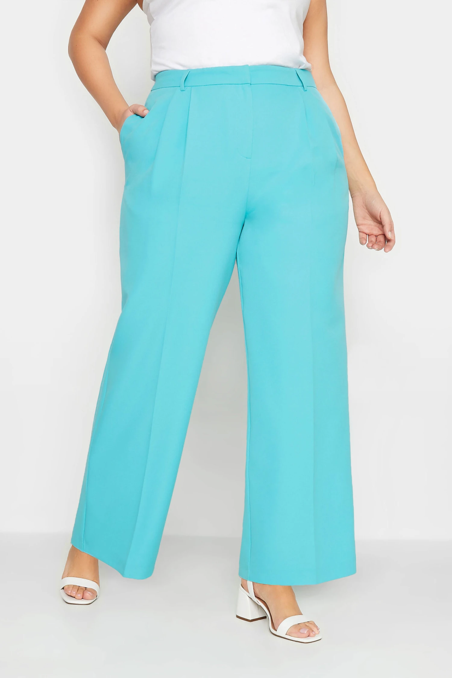 YOURS - Pantalon Bleu Wide Leg Plissé