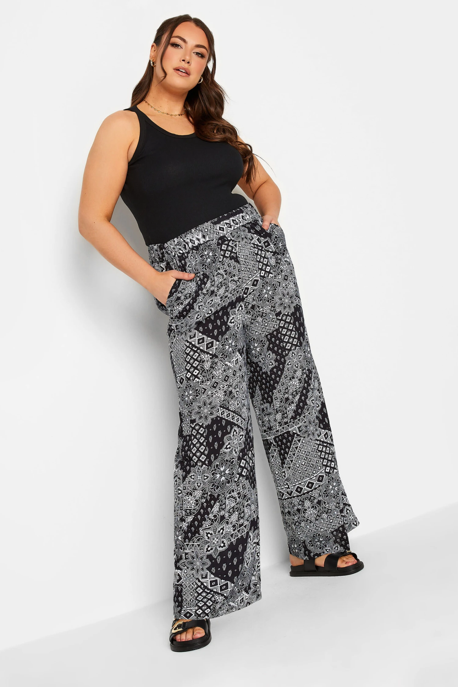 YOURS - Pantalon Wide Leg Noir Imprimé Paisley – Image 2