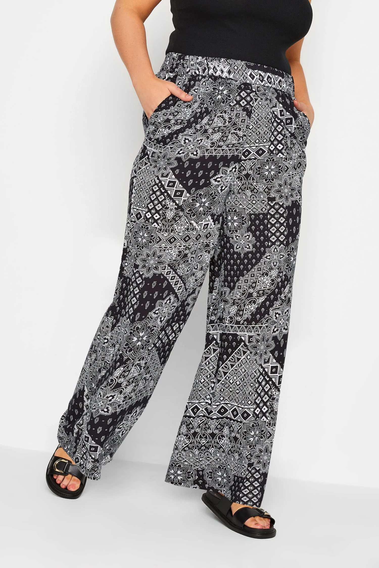 YOURS - Pantalon Wide Leg Noir Imprimé Paisley