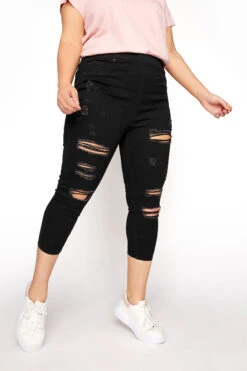 Jegging Noir Pantacourt Style Déchiré