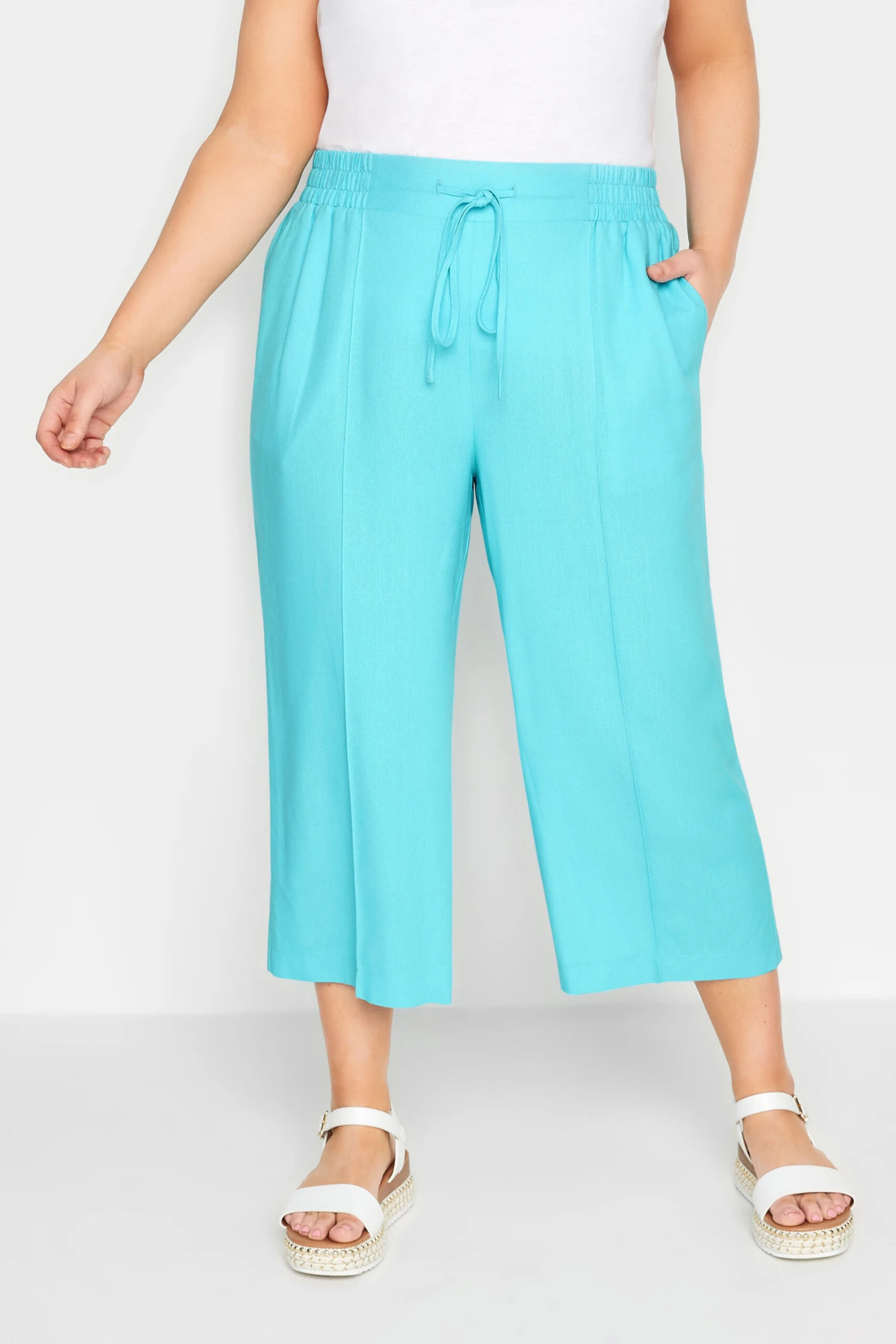 YOURS - Jupe-Culotte Bleu Aqua Plissé En Lin Mixte