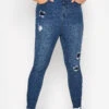 YOURS - Skinny Jean AVA Bleu Foncé Déchiré & Recousu