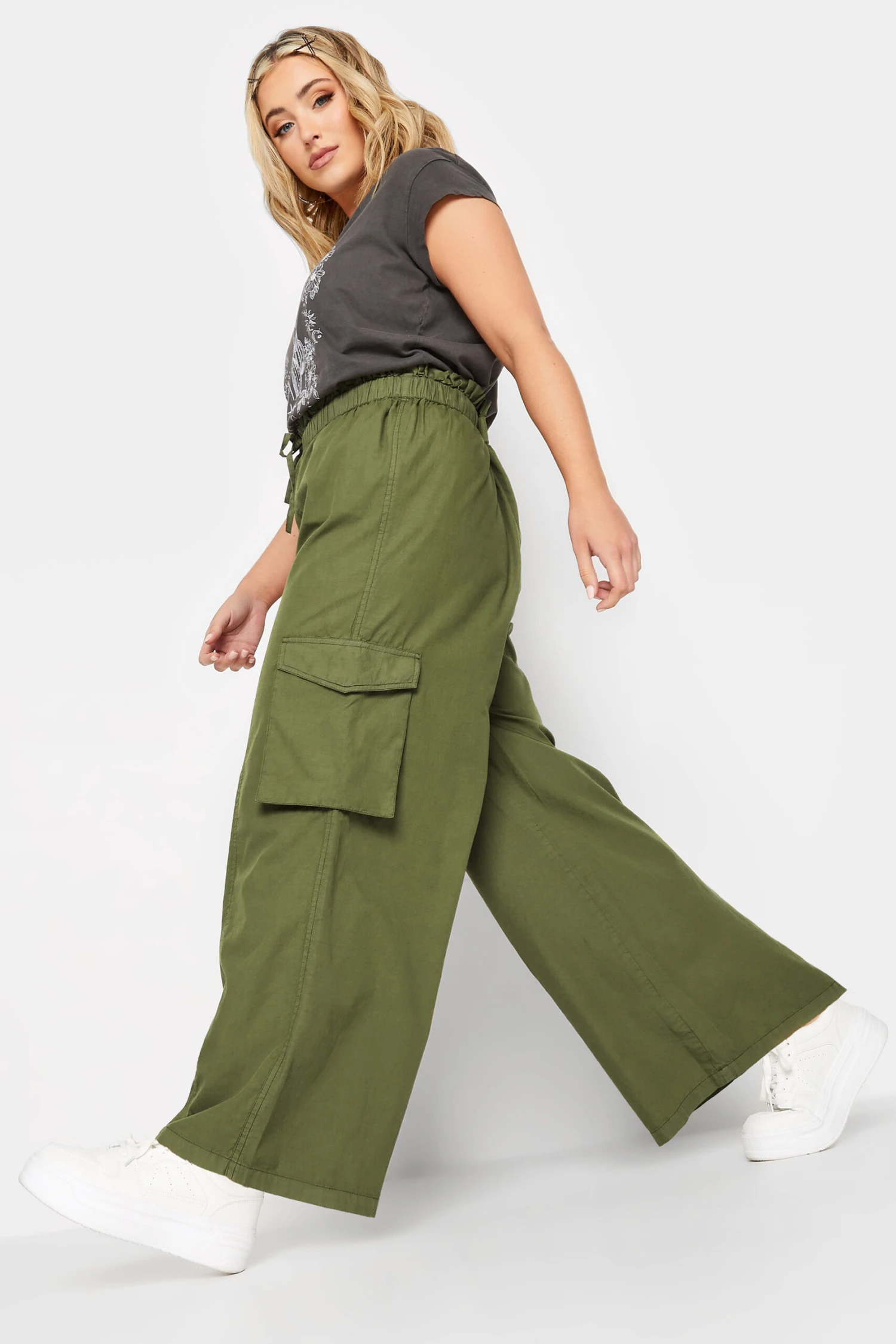 LIMITED COLLECTION - Pantalon Vert Kaki Cargo Coupe Wide Leg