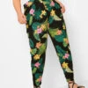 YOURS - Pantalon Noir Fluide Ample Design Tropical