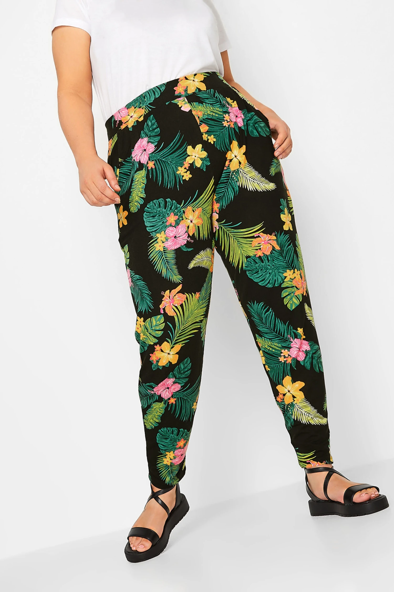 YOURS - Pantalon Noir Fluide Ample Design Tropical