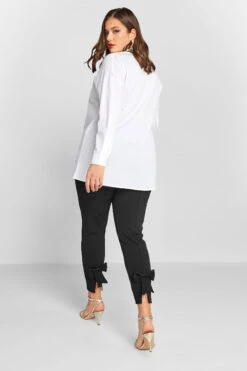 YOURS LONDON - Pantalon Noir En Jersey Ourlets à Noeuds