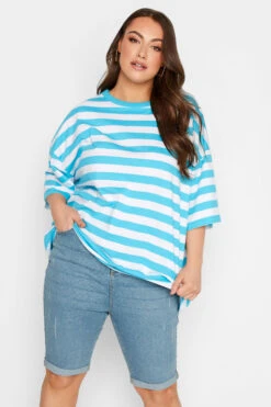 YOURS Curve Light Blue Mid Cat Scratch Shorts