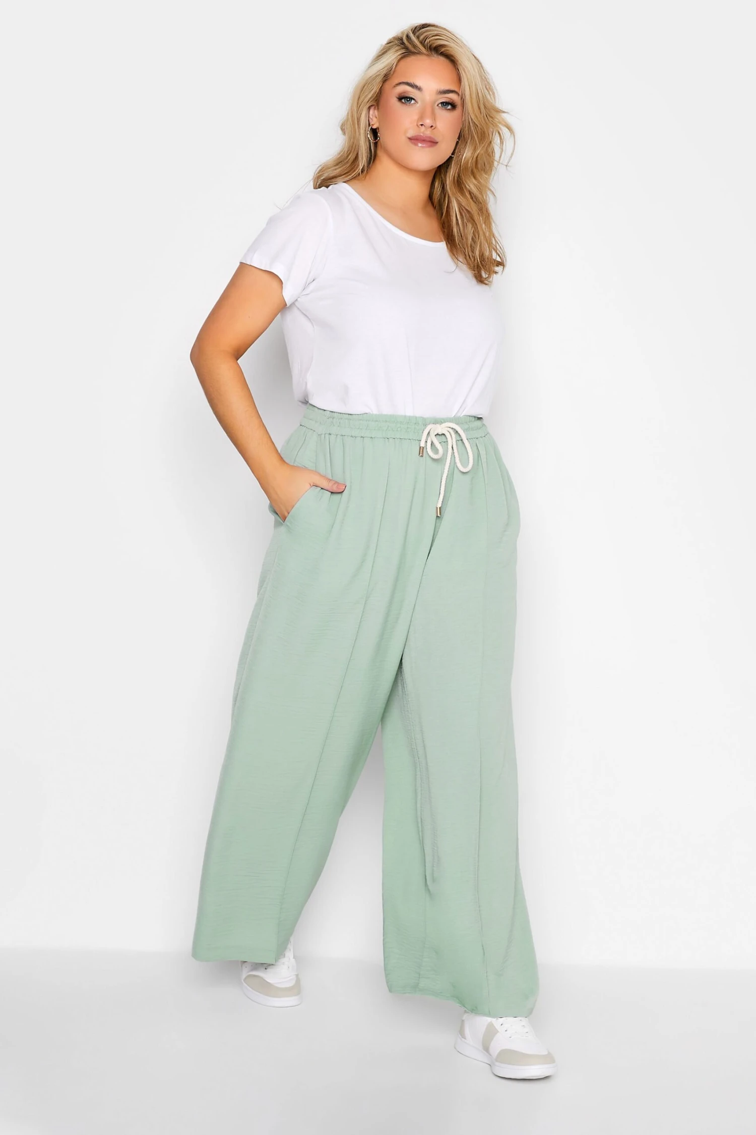 Pantalon Vert Pastel Léger Wide Leg En Twill – Image 2
