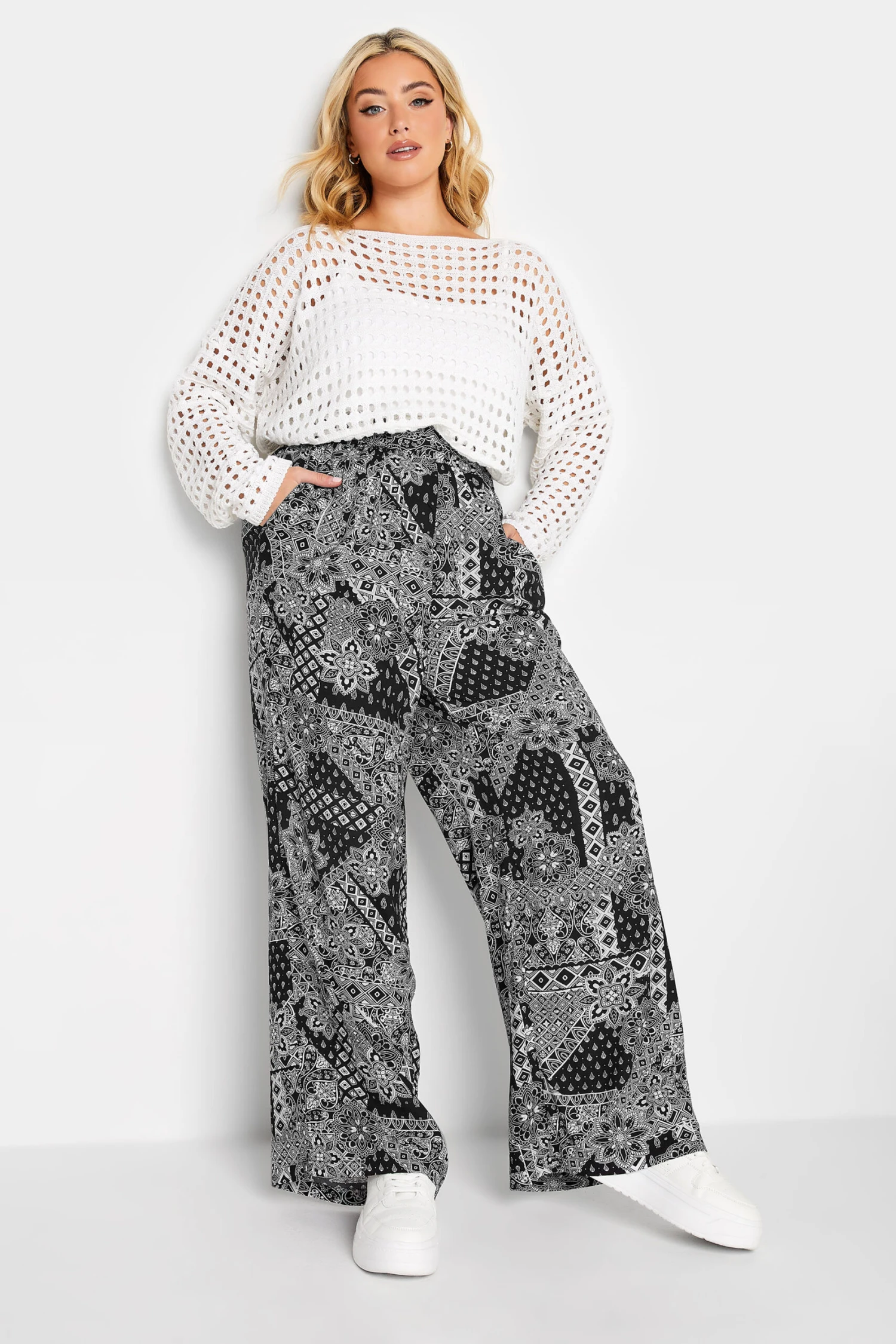 YOURS - Pantalon Wide Leg Noir Imprimé Paisley – Image 3
