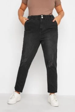 Jean MOM Noir Délavé Taille Élastique