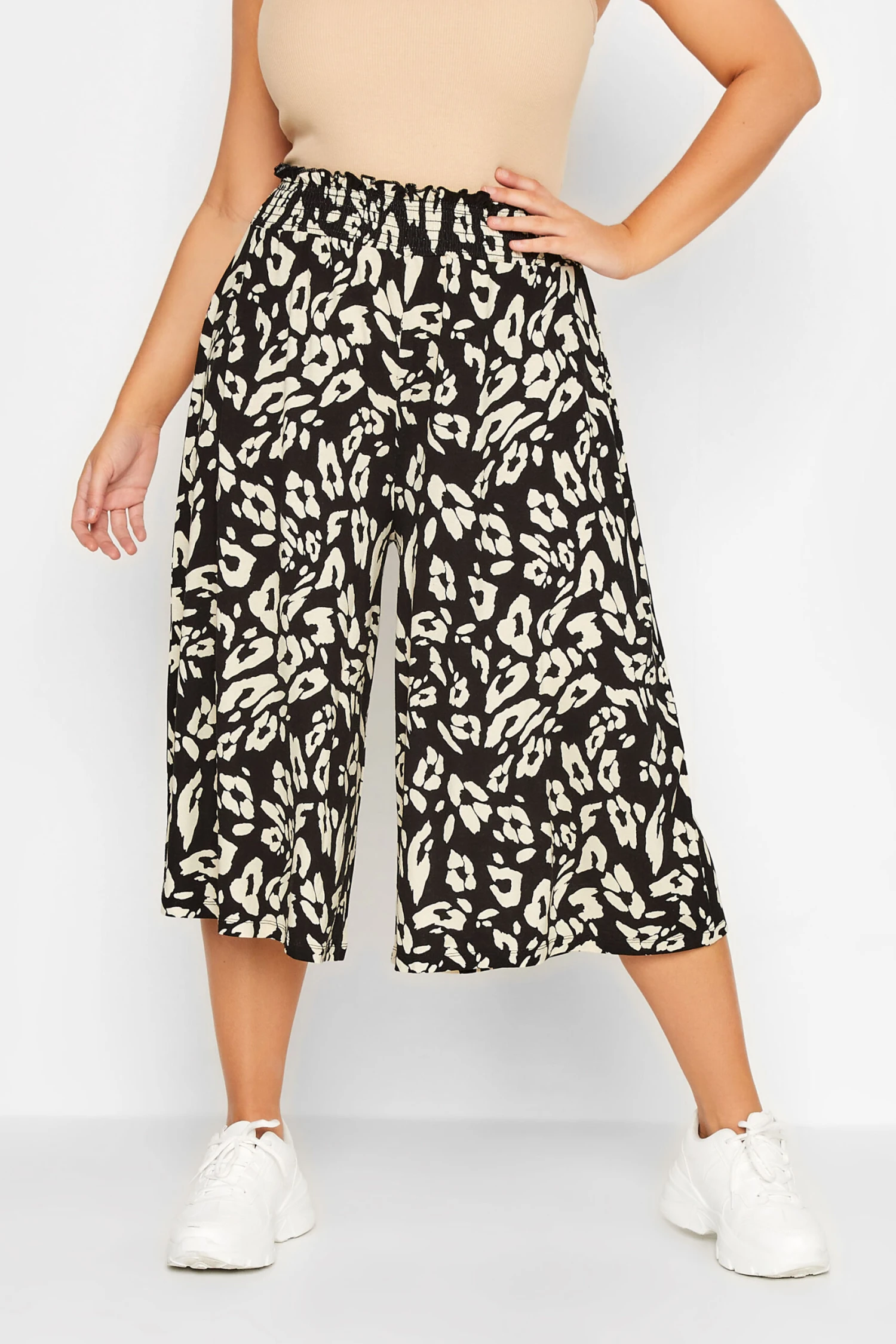 YOURS - Jupe-Culotte Noir & Beige Léopard Fluide