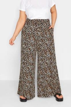 YOURS - Pantalon Noir & Marron Léopard Wide Leg Stretch