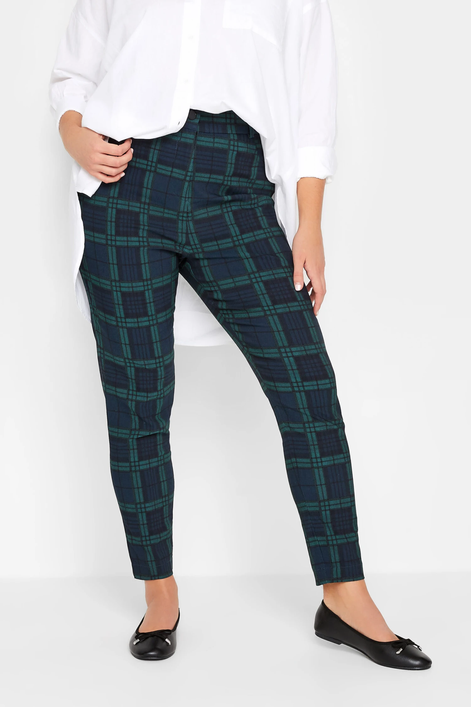 Pantalon Slim Stretch Bleu & Vert Ă Carreaux