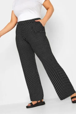 LIMITED COLLECTION - Pantalon Classique Noir à Pois Plissé