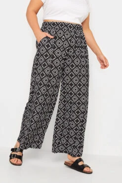 YOURS - Pantalon Noir Wide Leg Design Losanges