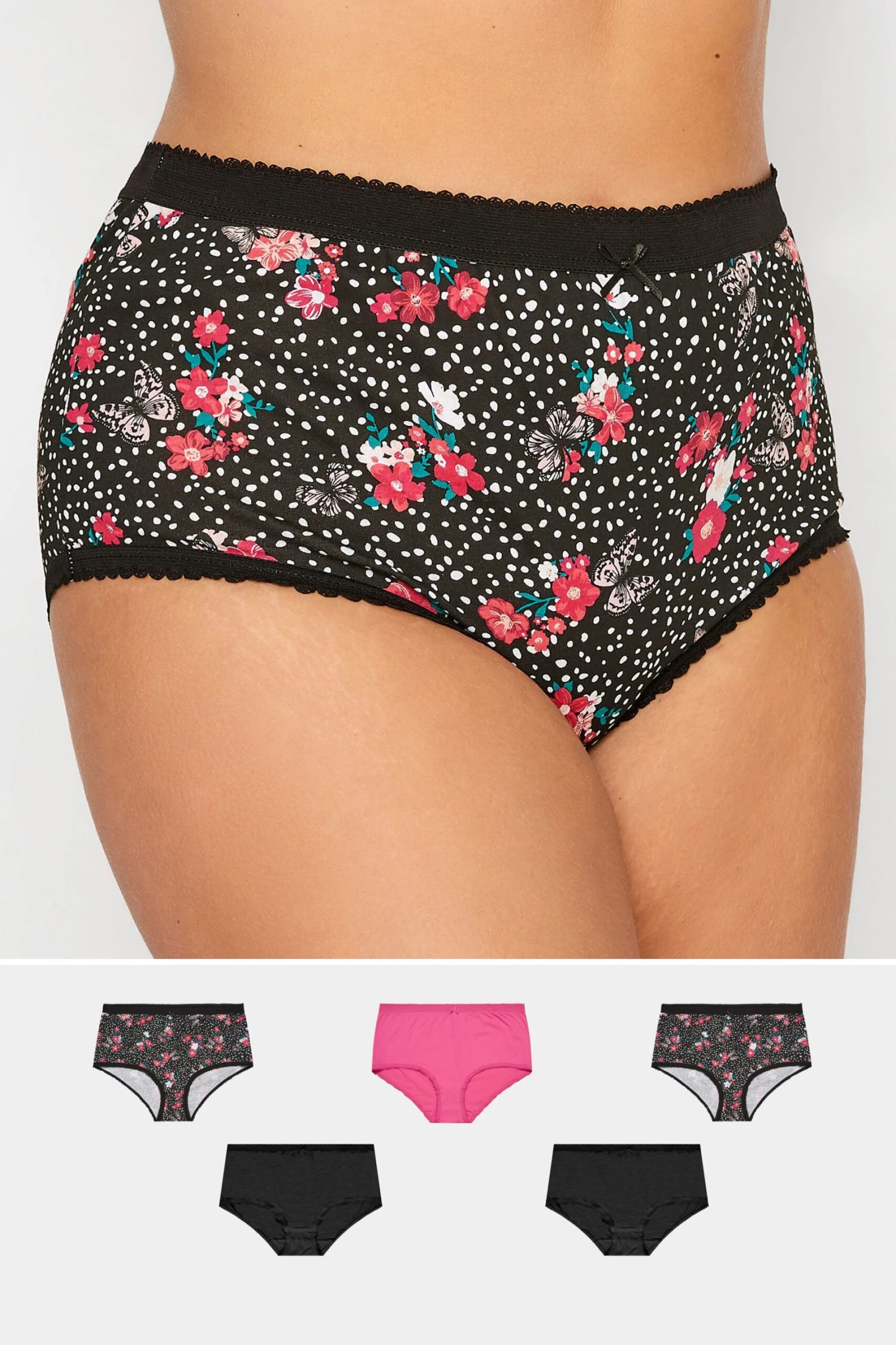 Lot De 5 Culottes - Roses & Noires Papillons