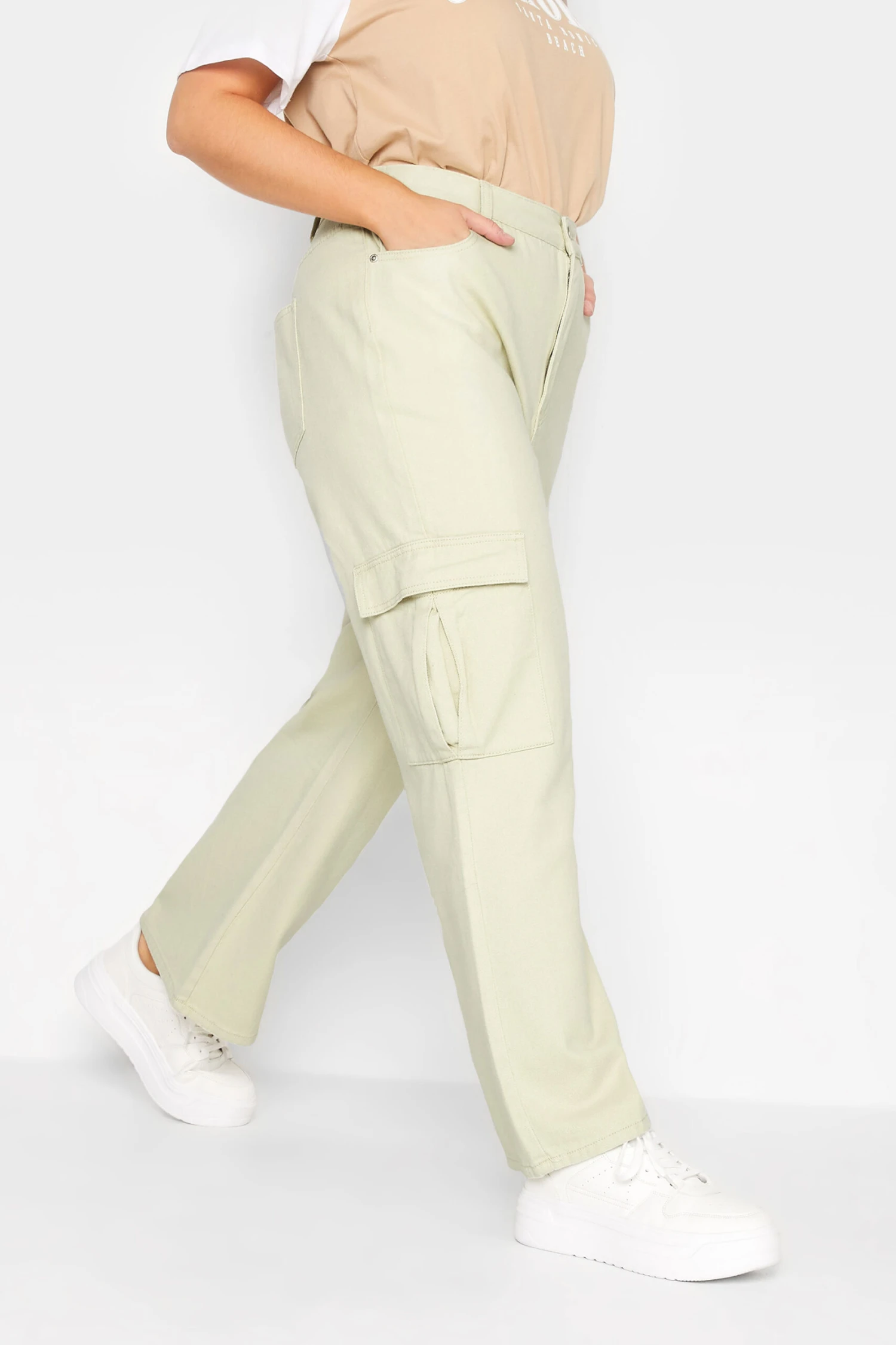 YOURS - Jean Beige Coupe Droite Design Cargo