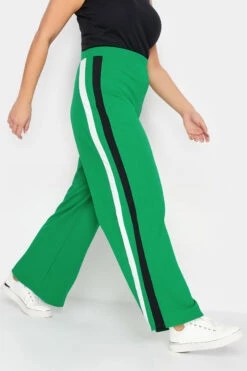 YOURS PETITE Curve Green Side Stripe Wide Leg Trousers