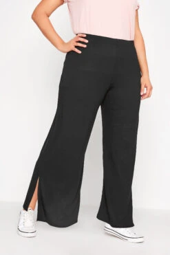 Pantalon Noir Wide Leg à Fentes En Jersey