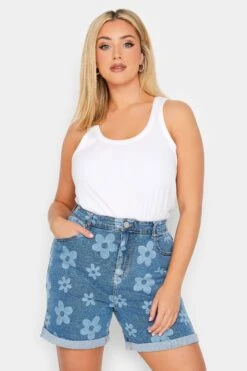 YOURS - Short Bleu Clair Floral Stretch