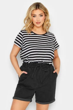 YOURS - Short En Jean MOM Noir Paperbag à Poches