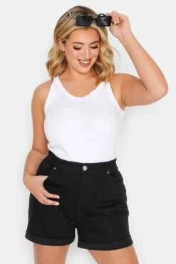 YOURS PETITE - Short Noir Mom En Jean