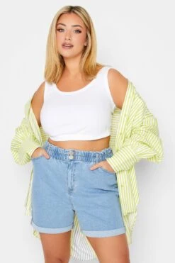 YOURS - Short Bleu Clair Taille Haute Plissée