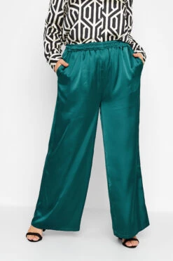 Pantalon Satiné Vert Émeraude Wide Leg
