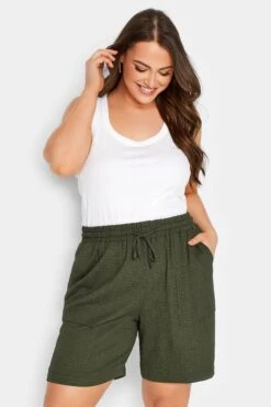 YOURS - Short Vert Kaki Ample Plissé En Jersey à Poches