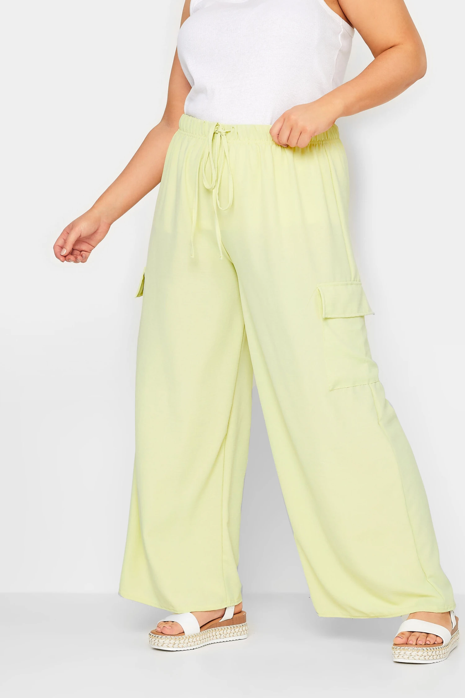 YOURS - Pantalon Vert Citron Wide Leg Crêpé En Cargo