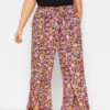 YOURS - Pantalon Rose Floral Wide Leg à Fentes