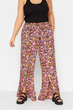 YOURS - Pantalon Rose Floral Wide Leg à Fentes