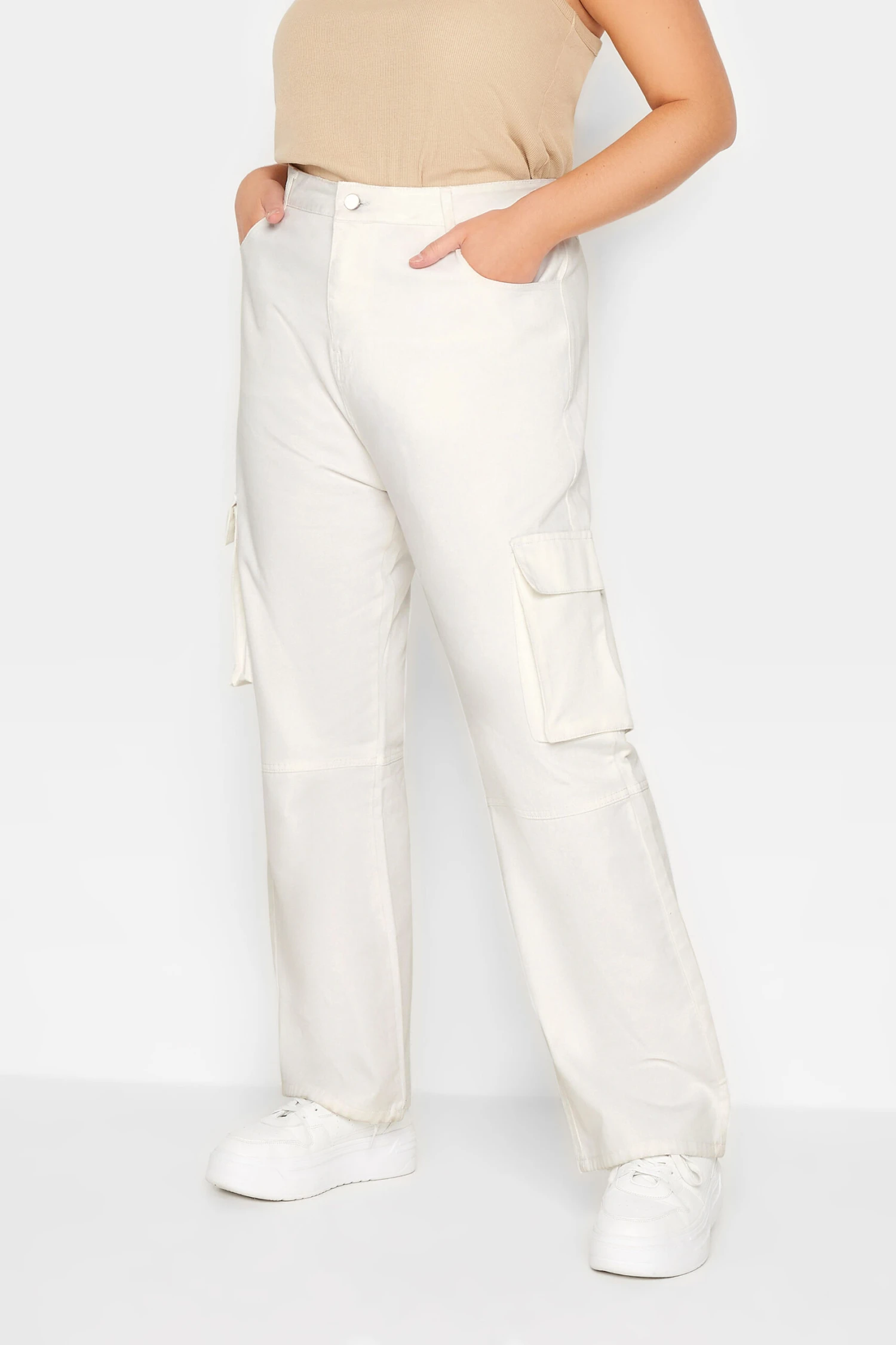 YOURS - Pantalon Cargo Blanc Ample Ă Poches