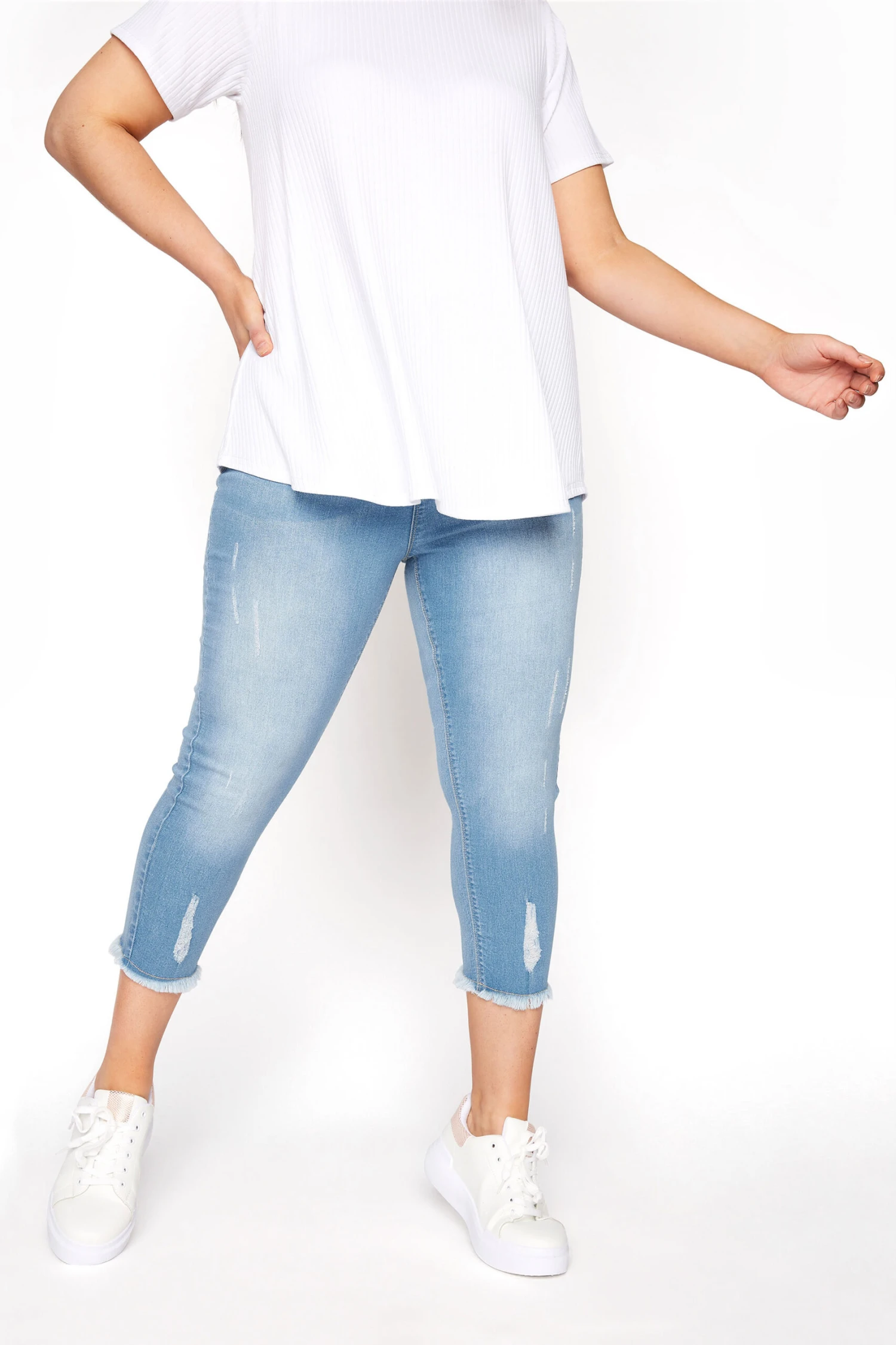 Jegging Bleu Ciel Pantacourt Griffures