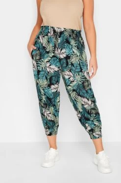 YOURS - Pantacourt Noir Imprimé Tropical Vert