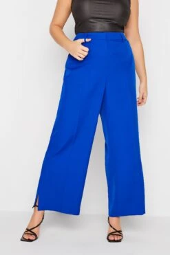 Pantalon Bleu Roi à Fentes Wide Leg