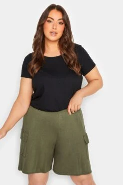 YOURS - Short Cargo Ample Vert Kaki à Poches