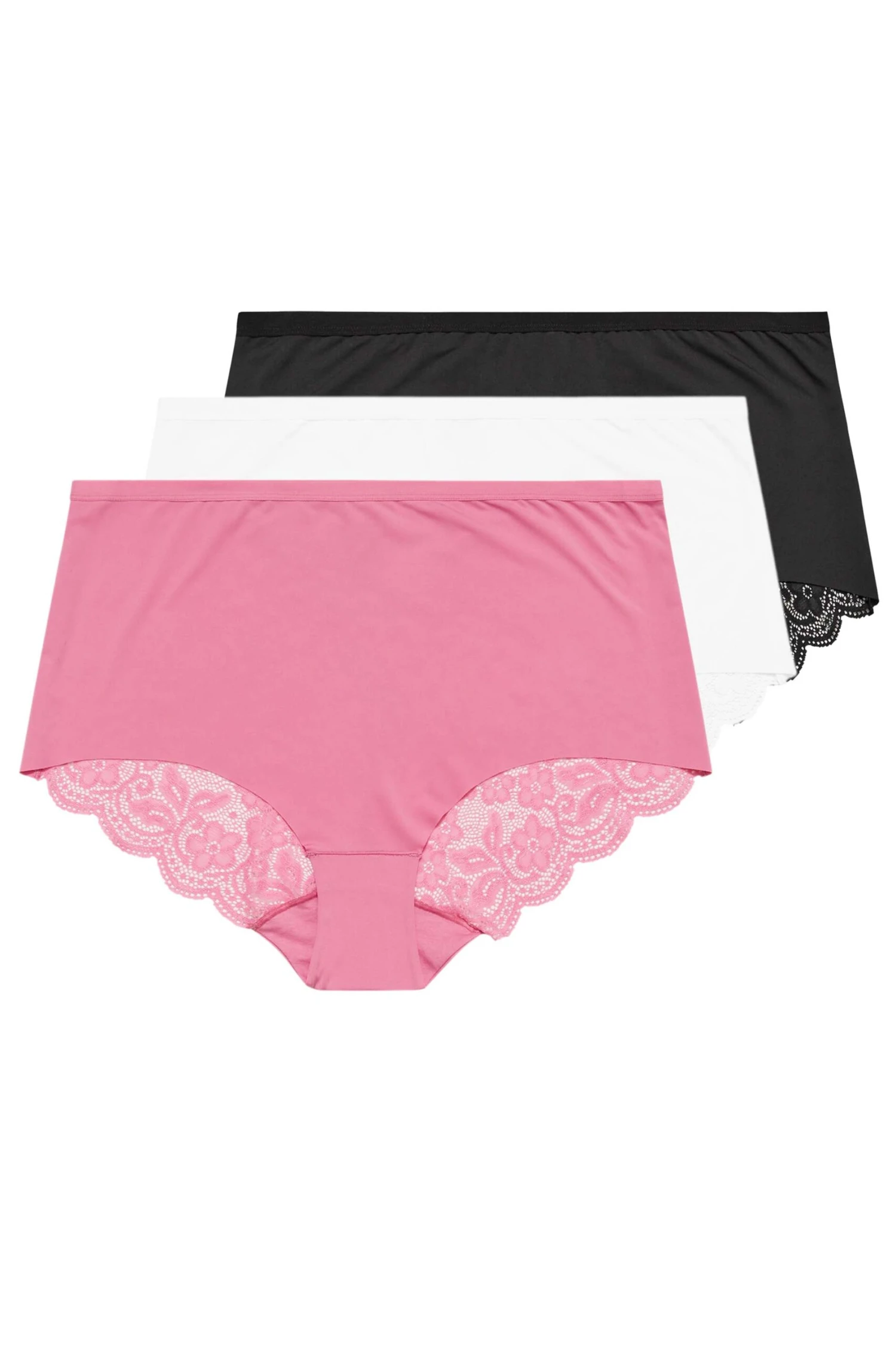 YOURS - Lot De 3 Culottes Dentelles Rose, Noire & Blanche – Image 4
