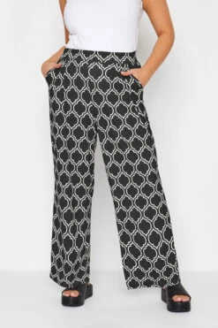 YOURS - Pantalon Noir Géométrique Wide Leg