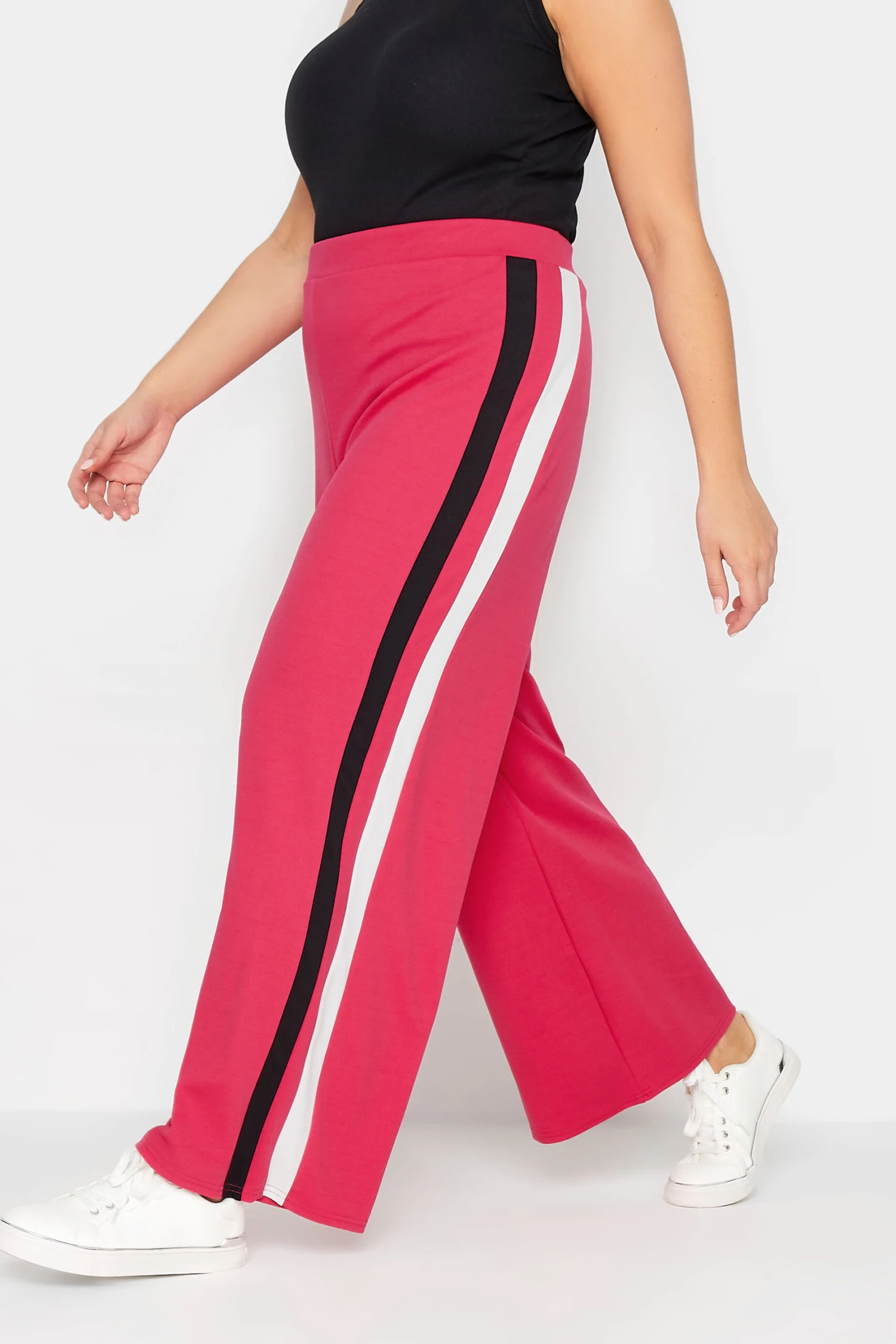 YOURS PETITE Curve Pink Side Stripe Wide Leg Trousers