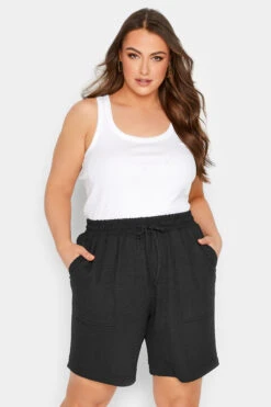 YOURS - Short Noir Ample Plissé En Jersey à Poches